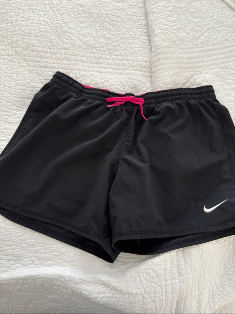 Nike Women's Black Athletic Shorts with Pink Drawstring Accent